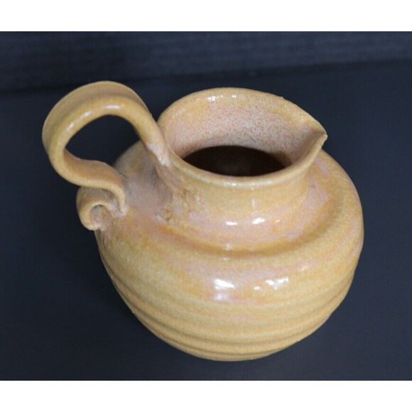 Rustic Yellow Organic Hand Thrown Art Pottery Pitcher signed Leni 3 - Picture 8 of 15